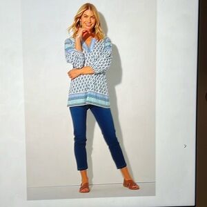 Pure Jill Border Print Split Neck Tunic SP